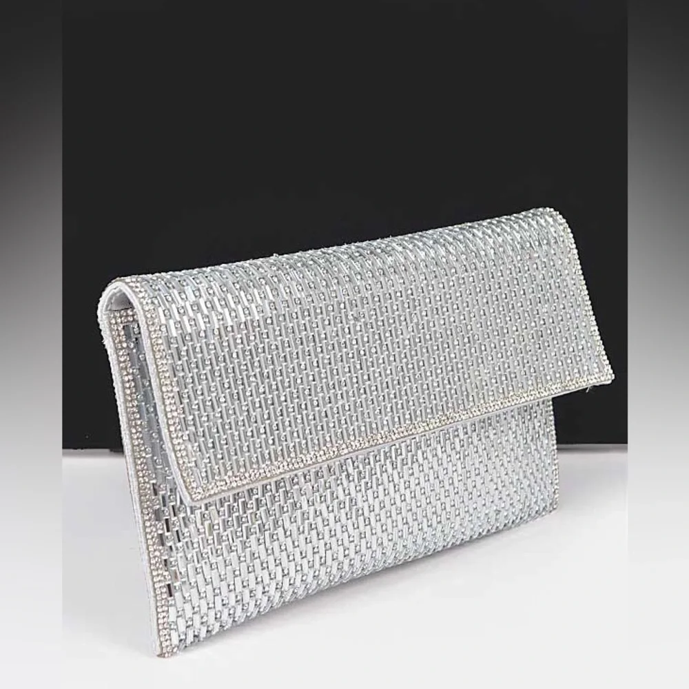 Large Silver Rhinestone Envelope Clutch Bag - Picture 3 of 6